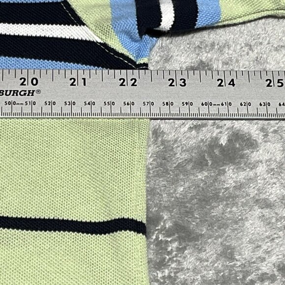 Tommy Hilfiger Polo Shirt Mens Medium Blue Green Striped Rugby Short Sleeve Golf - Picture 9 of 12